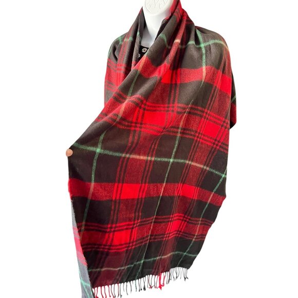 Red & Black Plaid Tartan Scarf Wrap Fringe Edges Soft Warm Flannel - Picture 7 of 11